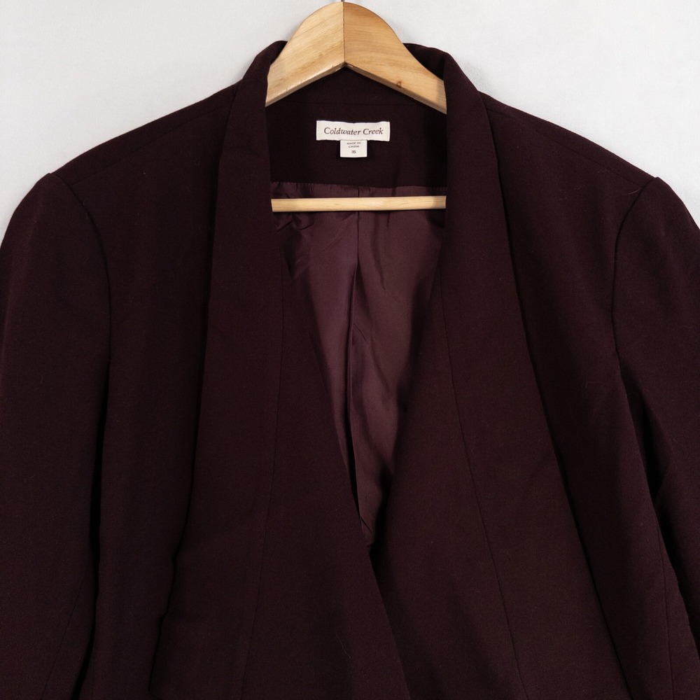 Coldwater Creek Blazer Womens 16 Red Burgundy Cascade Jacket Open Front Stretch - Picture 2 of 8